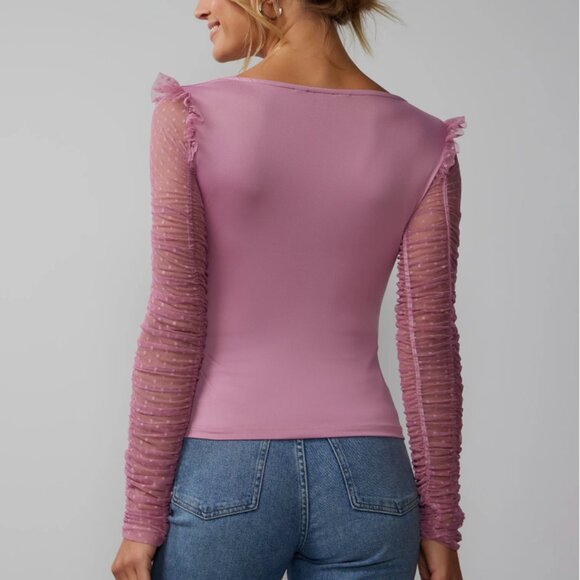 NWT | NY&co Mesh Dot Ruched Long Sleeve Blouse - Picture 3 of 3